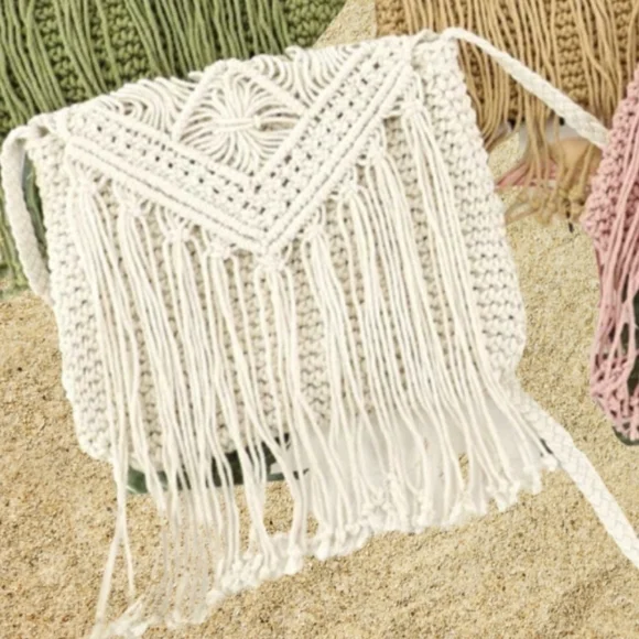 Bohemian Shoulder Bag Crocheted Crossbody Hippie purse 70s Style - Picture 3 of 16